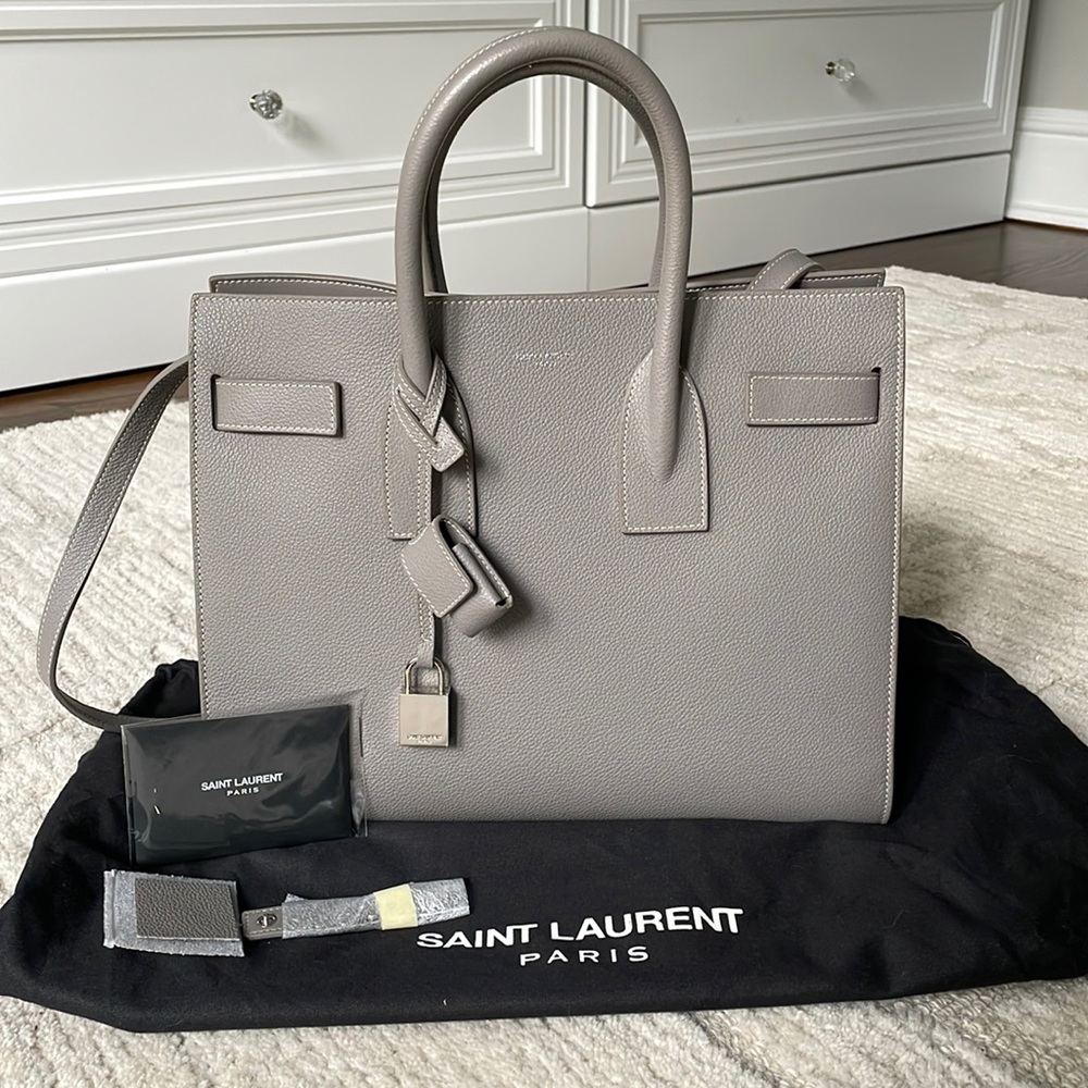 Saint Laurent Grained Calfskin Small Sac De Jour Grey